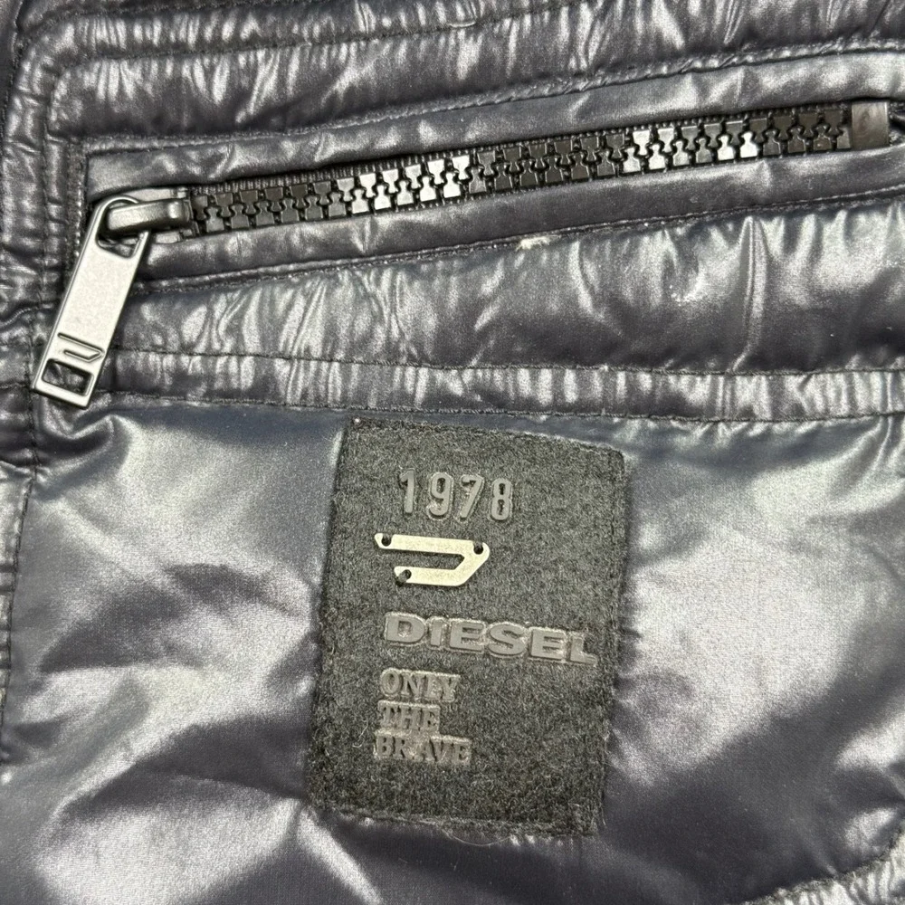 Diesel Puffer Vest XL Black Quilted Zip Front‎ Sleeveless Jacket Mens